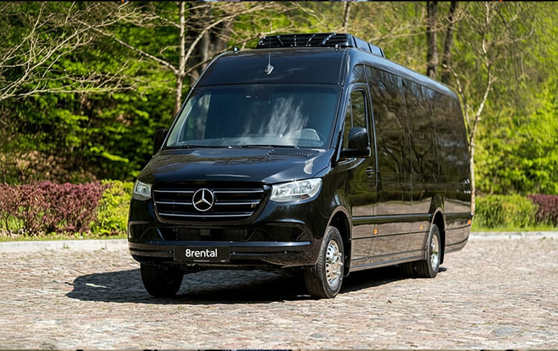 Black executive Sprinter van, exterior